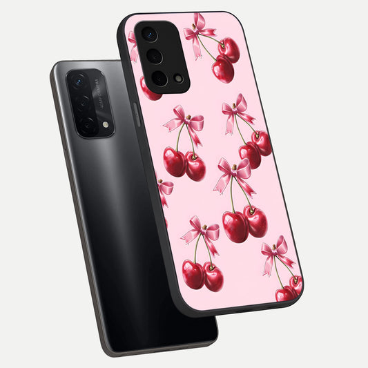  Red Cherries Pattern phone case For Oppo A74 5G showing premium glass back cover with detailed artwork