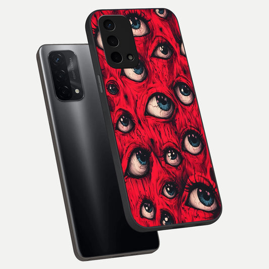  Red Eyes Pattern phone case For Oppo A74 5G showing premium glass back cover with detailed artwork