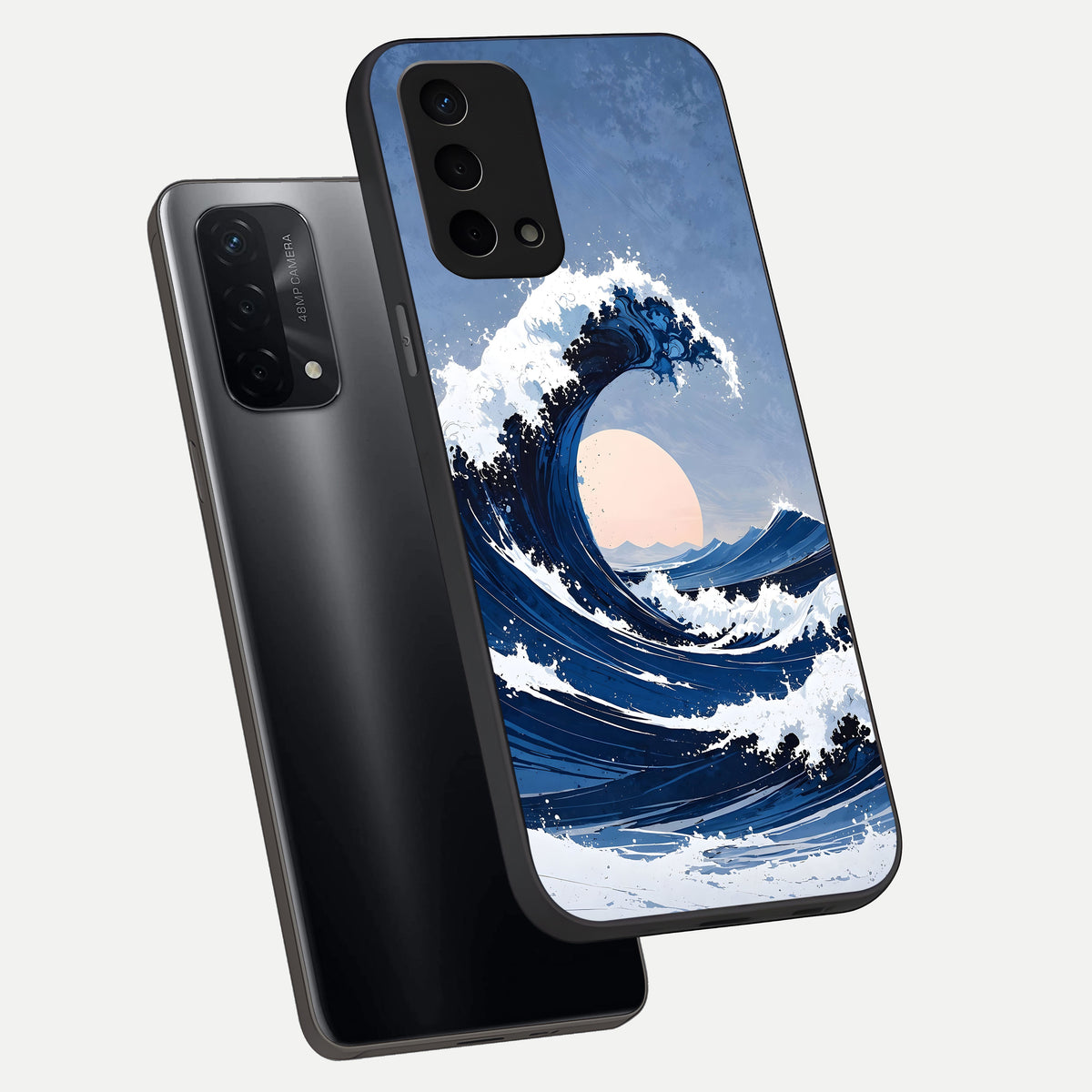  Rising Tide Power phone case For Oppo A74 5G showing premium glass back cover with detailed artwork
