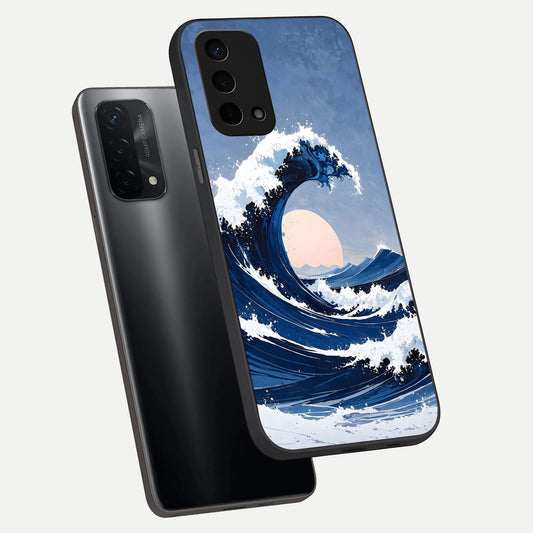  Rising Tide Power phone case For Oppo A74 5G showing premium glass back cover with detailed artwork
