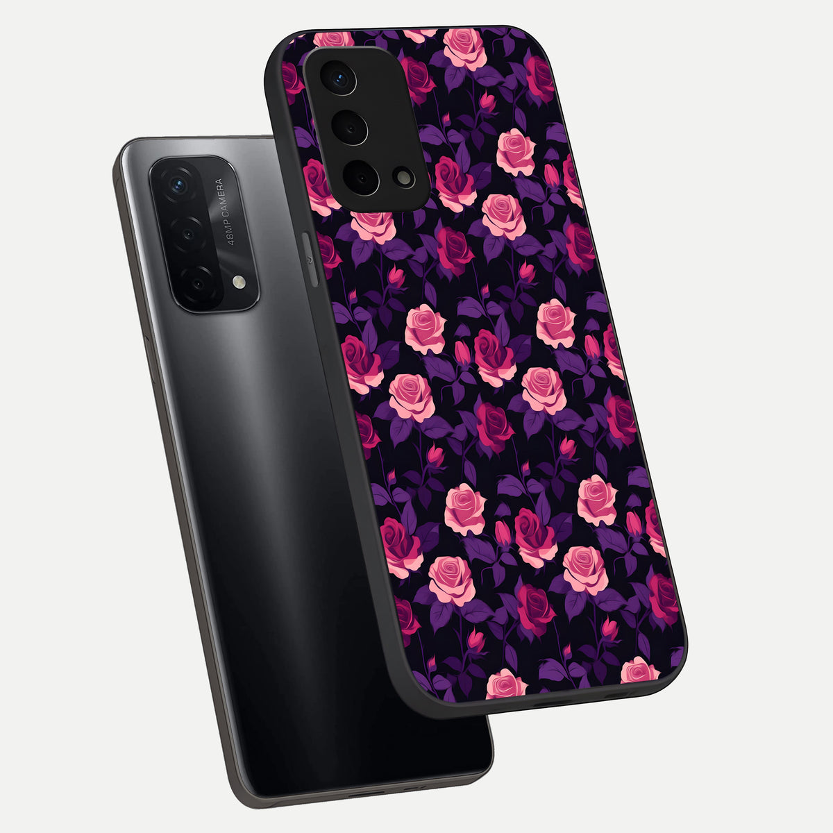  Rose Garden Twilight phone case For Oppo A74 5G showing premium glass back cover with detailed artwork