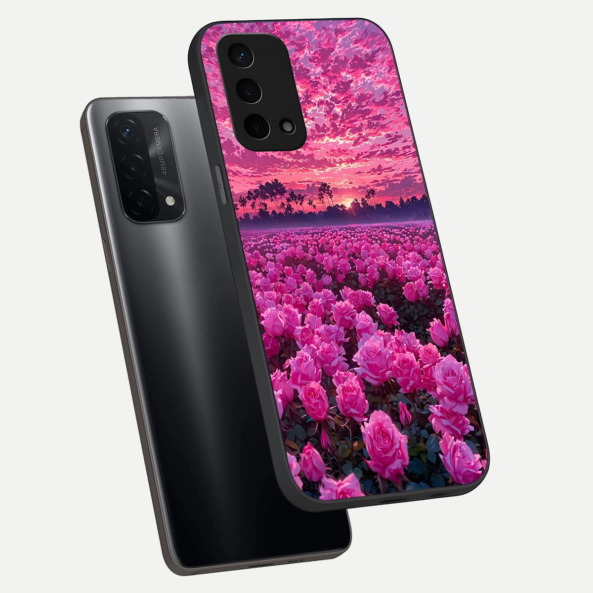  Rose Sunset Valley phone case For Oppo A74 5G showing premium glass back cover with detailed artwork