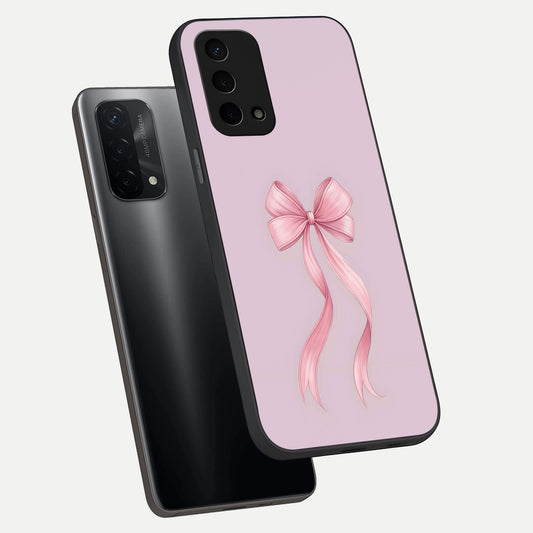  Soft Blush Bow phone case For Oppo A74 5G showing premium glass back cover with detailed artwork