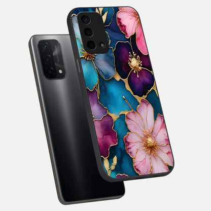  Sparkle Floral phone case For Oppo A74 5G showing premium glass back cover with detailed artwork