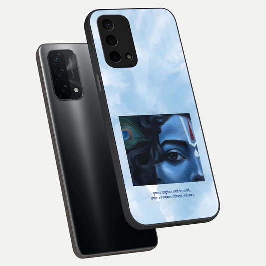  Spiritual Krishna phone case For Oppo A74 5G showing premium glass back cover with detailed artwork