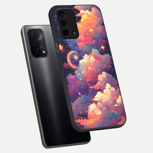  Starlit Dream Clouds phone case For Oppo A74 5G showing premium glass back cover with detailed artwork