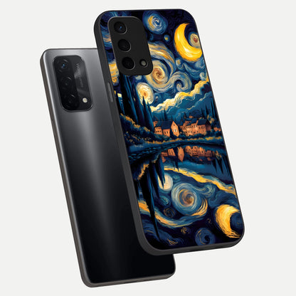 Starry Sky Serenity phone case For Oppo A74 5G showing premium glass back cover with detailed artwork