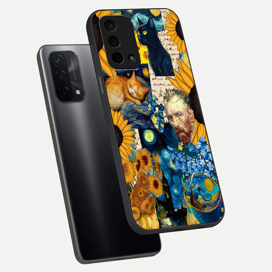  Sunflower Chic Mood Custom Name phone case For Oppo A74 5G showing premium glass back cover with detailed artwork