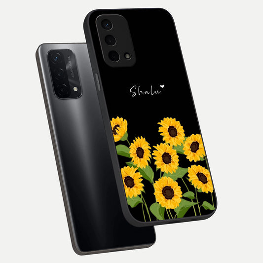  Sunflower Sky Bloom phone case For Oppo A74 5G showing premium glass back cover with detailed artwork