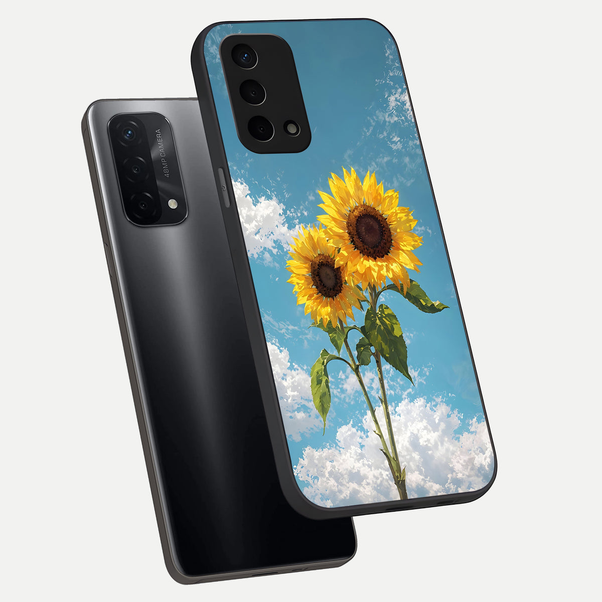  Sunlit Daisy Glow phone case For Oppo A74 5G showing premium glass back cover with detailed artwork