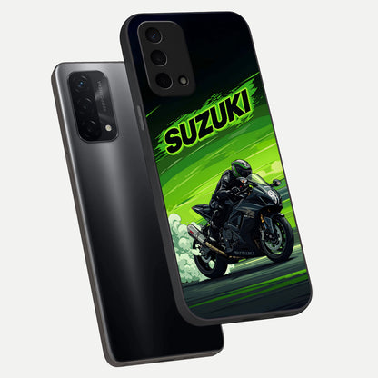  Suzuki Speed Beast phone case For Oppo A74 5G showing premium glass back cover with detailed artwork