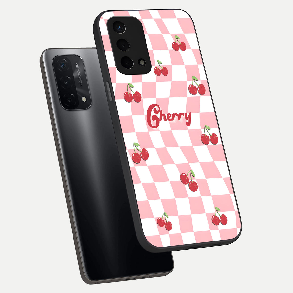  Sweet Cherry Vibes phone case For Oppo A74 5G showing premium glass back cover with detailed artwork