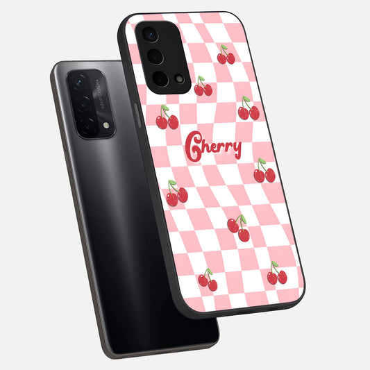  Sweet Cherry Vibes phone case For Oppo A74 5G showing premium glass back cover with detailed artwork