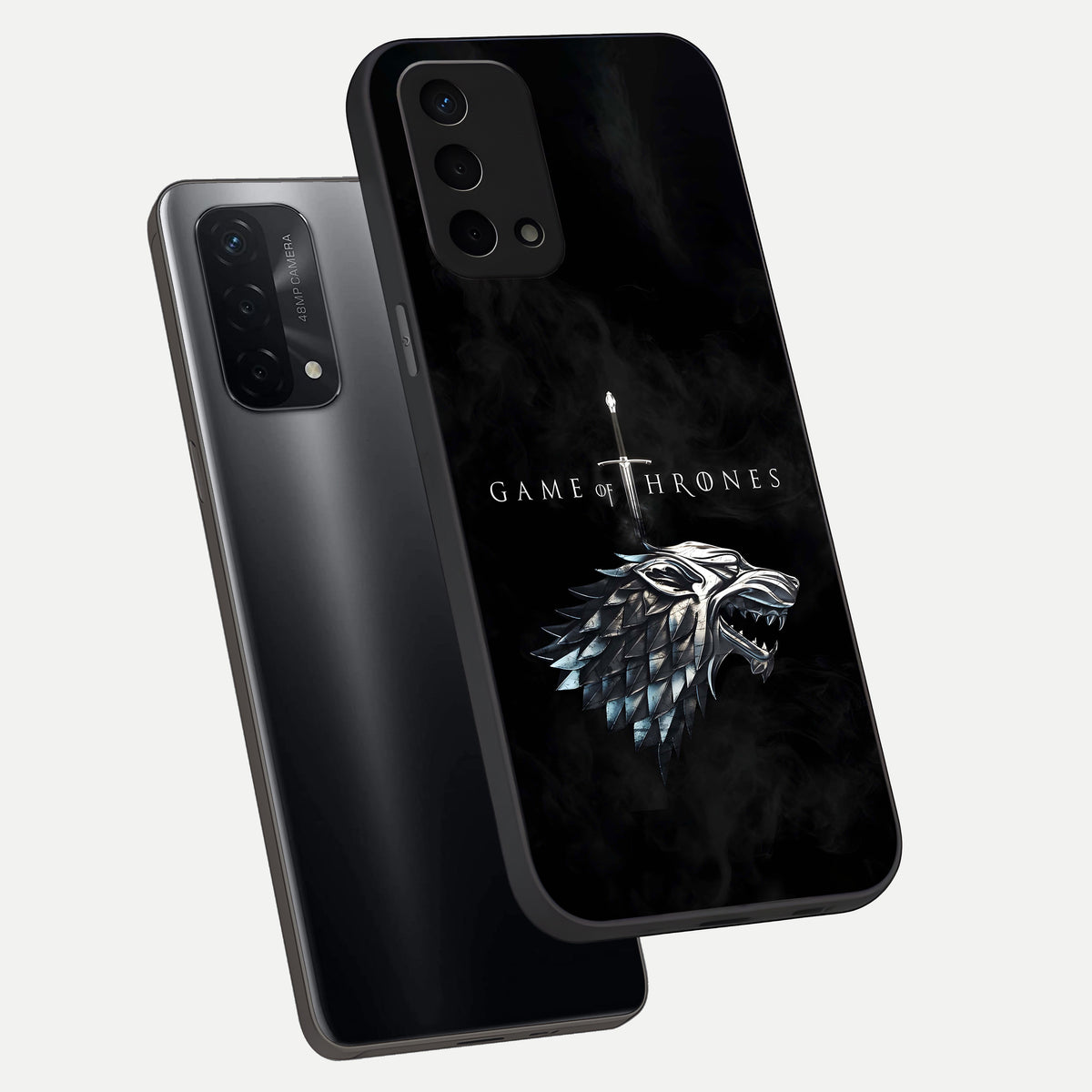 Throne Wolf Legacy phone case For Oppo A74 5G showing premium glass back cover with detailed artwork