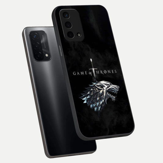  Throne Wolf Legacy phone case For Oppo A74 5G showing premium glass back cover with detailed artwork