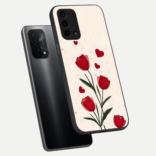  Tulip With Heart phone case For Oppo A74 5G showing premium glass back cover with detailed artwork