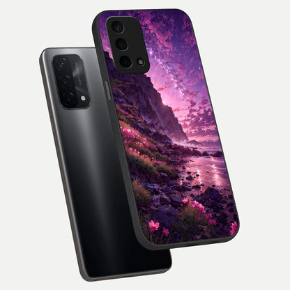  Twilight Blossom Coast phone case For Oppo A74 5G showing premium glass back cover with detailed artwork