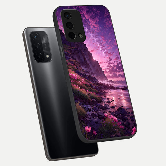  Twilight Blossom Coast phone case For Oppo A74 5G showing premium glass back cover with detailed artwork