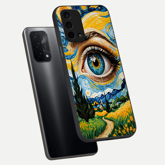  Van Gogh Eye phone case For Oppo A74 5G showing premium glass back cover with detailed artwork