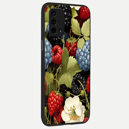  Berry Bloom Charm back cover For Oppo A74 5G slim fit glass case with vibrant aesthetic design