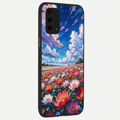  Blossom Sky Field back cover For Oppo A74 5G slim fit glass case with vibrant aesthetic design