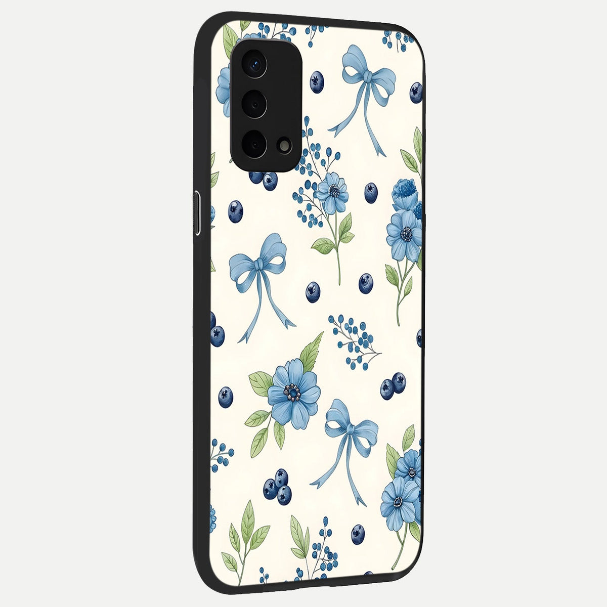  Blue Flower And Bow back cover For Oppo A74 5G slim fit glass case with vibrant aesthetic design