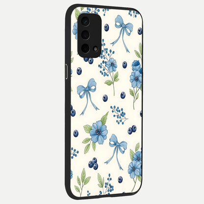  Blue Flower And Bow back cover For Oppo A74 5G slim fit glass case with vibrant aesthetic design