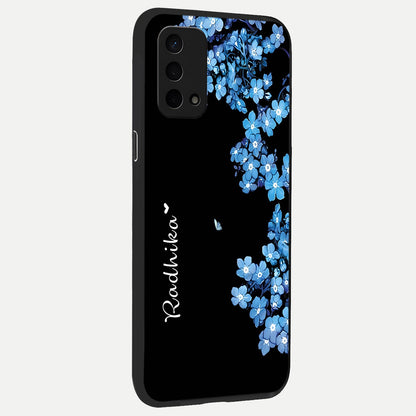  Blue Petal Dream Custom Name back cover For Oppo A74 5G slim fit glass case with vibrant aesthetic design