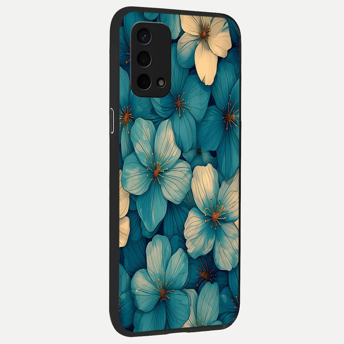  Blue Shade Floral back cover For Oppo A74 5G slim fit glass case with vibrant aesthetic design