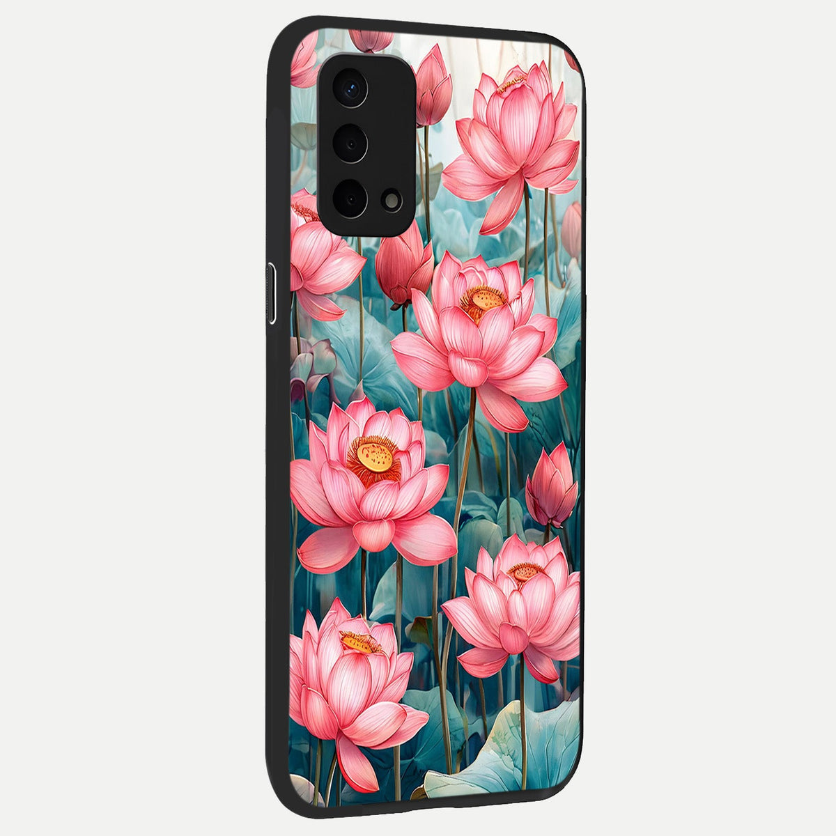 Celestial Pink Lotus back cover For Oppo A74 5G slim fit glass case with vibrant aesthetic design