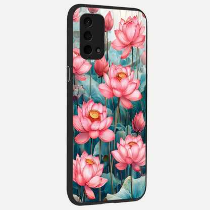  Celestial Pink Lotus back cover For Oppo A74 5G slim fit glass case with vibrant aesthetic design