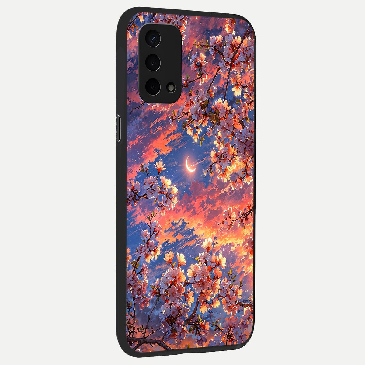  Celestial Sakura Sunset back cover For Oppo A74 5G slim fit glass case with vibrant aesthetic design