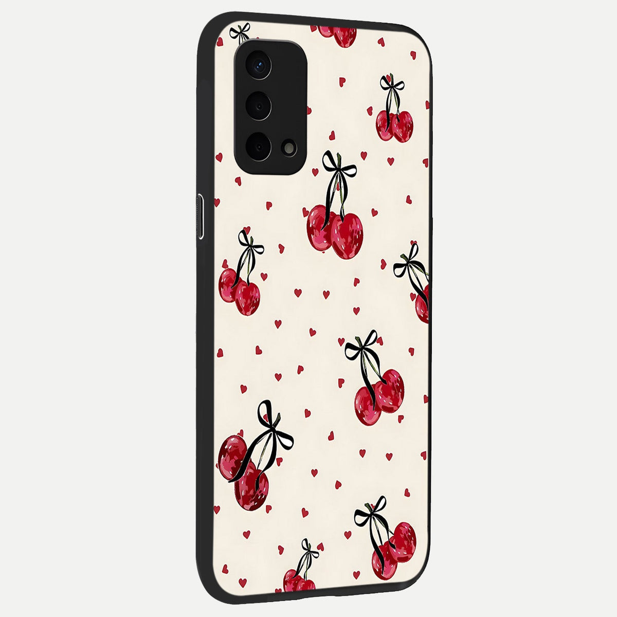  Cherry Heart Bow back cover For Oppo A74 5G slim fit glass case with vibrant aesthetic design