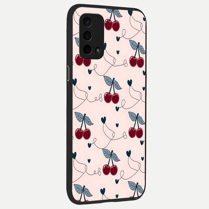  Cherry Heart Line back cover For Oppo A74 5G slim fit glass case with vibrant aesthetic design