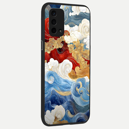  Colored Waves back cover For Oppo A74 5G slim fit glass case with vibrant aesthetic design