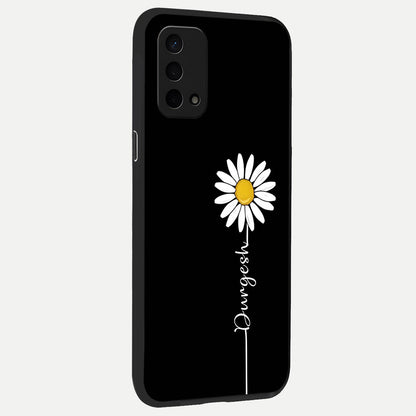  Custom Name White Flower back cover For Oppo A74 5G slim fit glass case with vibrant aesthetic design