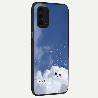  Cute Blossom Cloud back cover For Oppo A74 5G slim fit glass case with vibrant aesthetic design