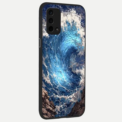  Giant Ocean Wave back cover For Oppo A74 5G slim fit glass case with vibrant aesthetic design