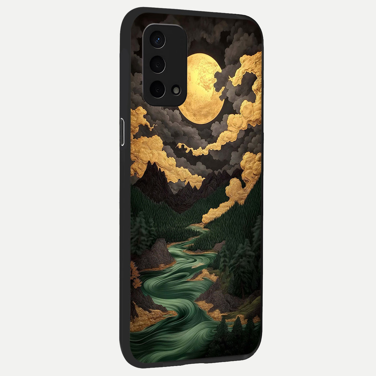  Golden River Moon back cover For Oppo A74 5G slim fit glass case with vibrant aesthetic design