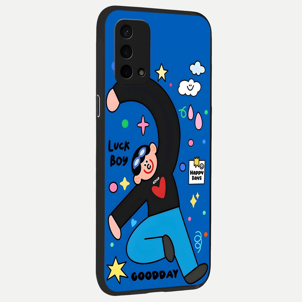  Happy Luck Vibe back cover For Oppo A74 5G slim fit glass case with vibrant aesthetic design
