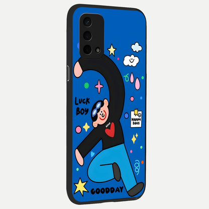  Happy Luck Vibe back cover For Oppo A74 5G slim fit glass case with vibrant aesthetic design