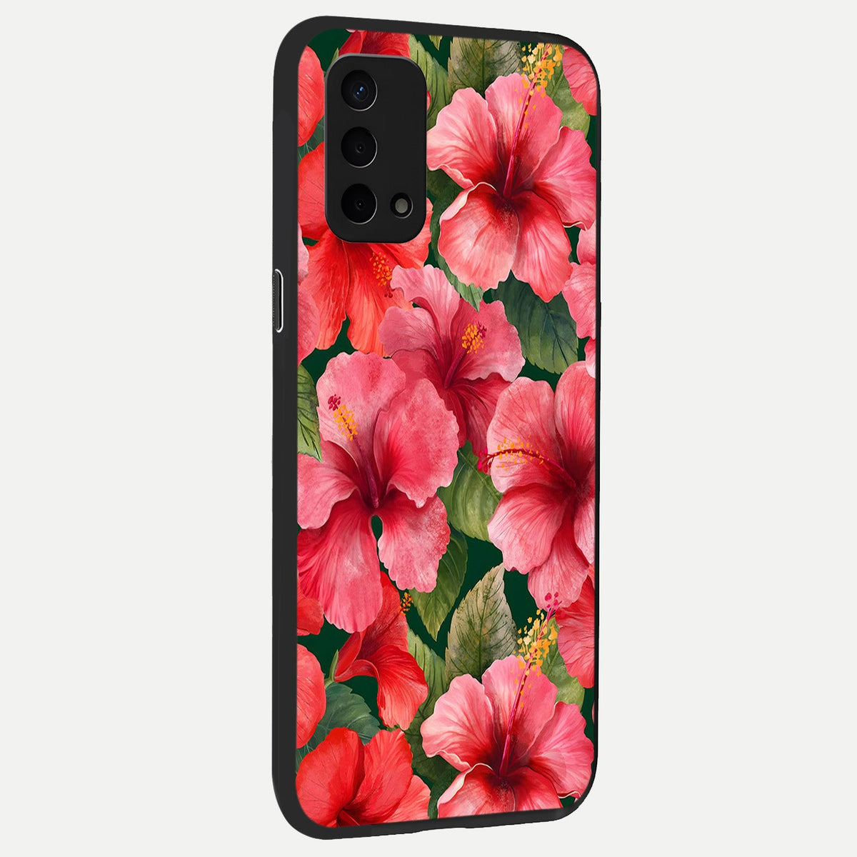  Hibiscus Pattern back cover For Oppo A74 5G slim fit glass case with vibrant aesthetic design