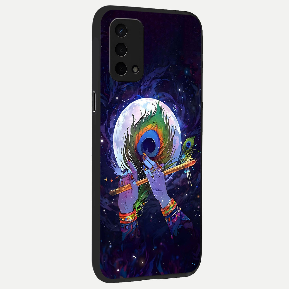  Krishna Hands Art back cover For Oppo A74 5G slim fit glass case with vibrant aesthetic design