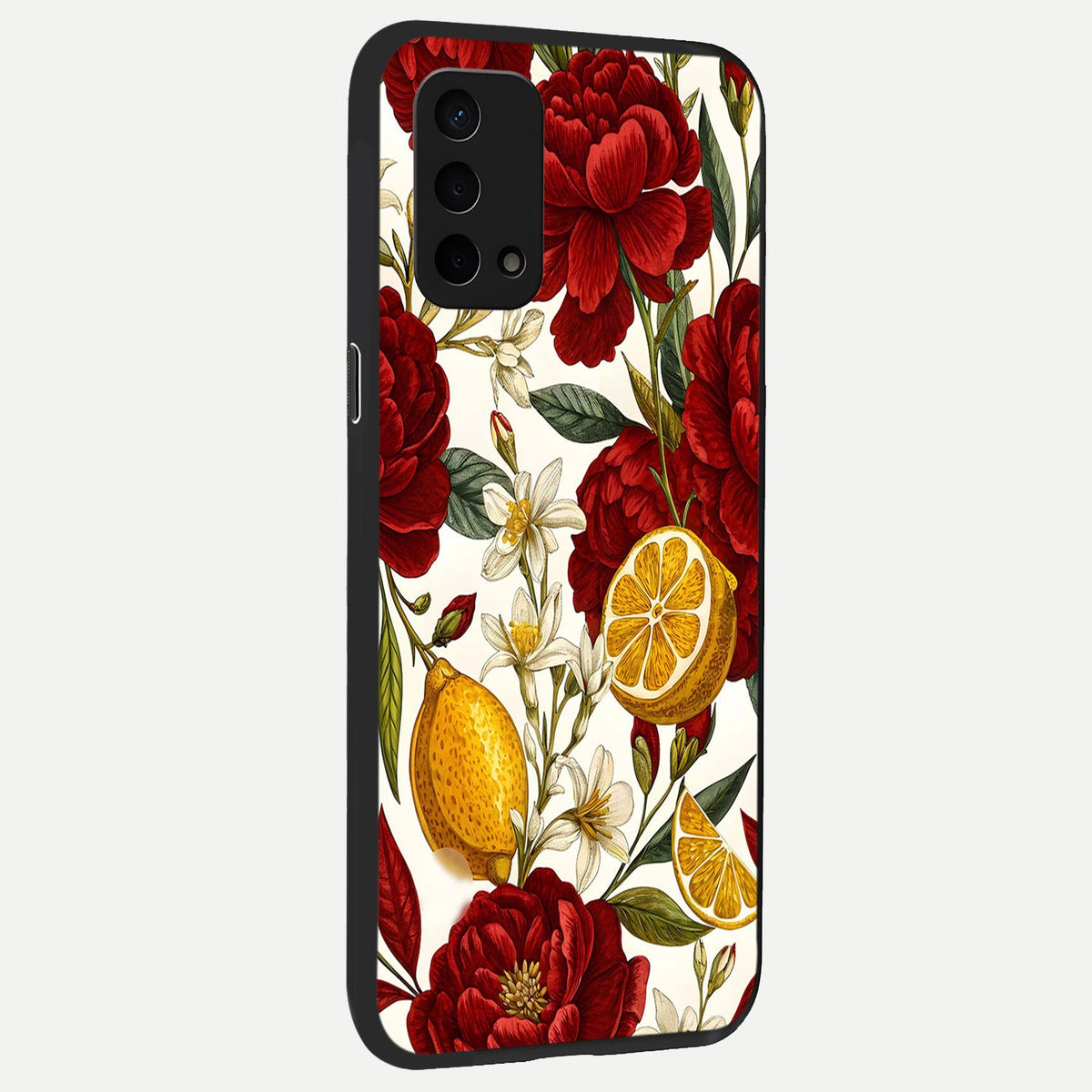  Lemon Rose Charm back cover For Oppo A74 5G slim fit glass case with vibrant aesthetic design