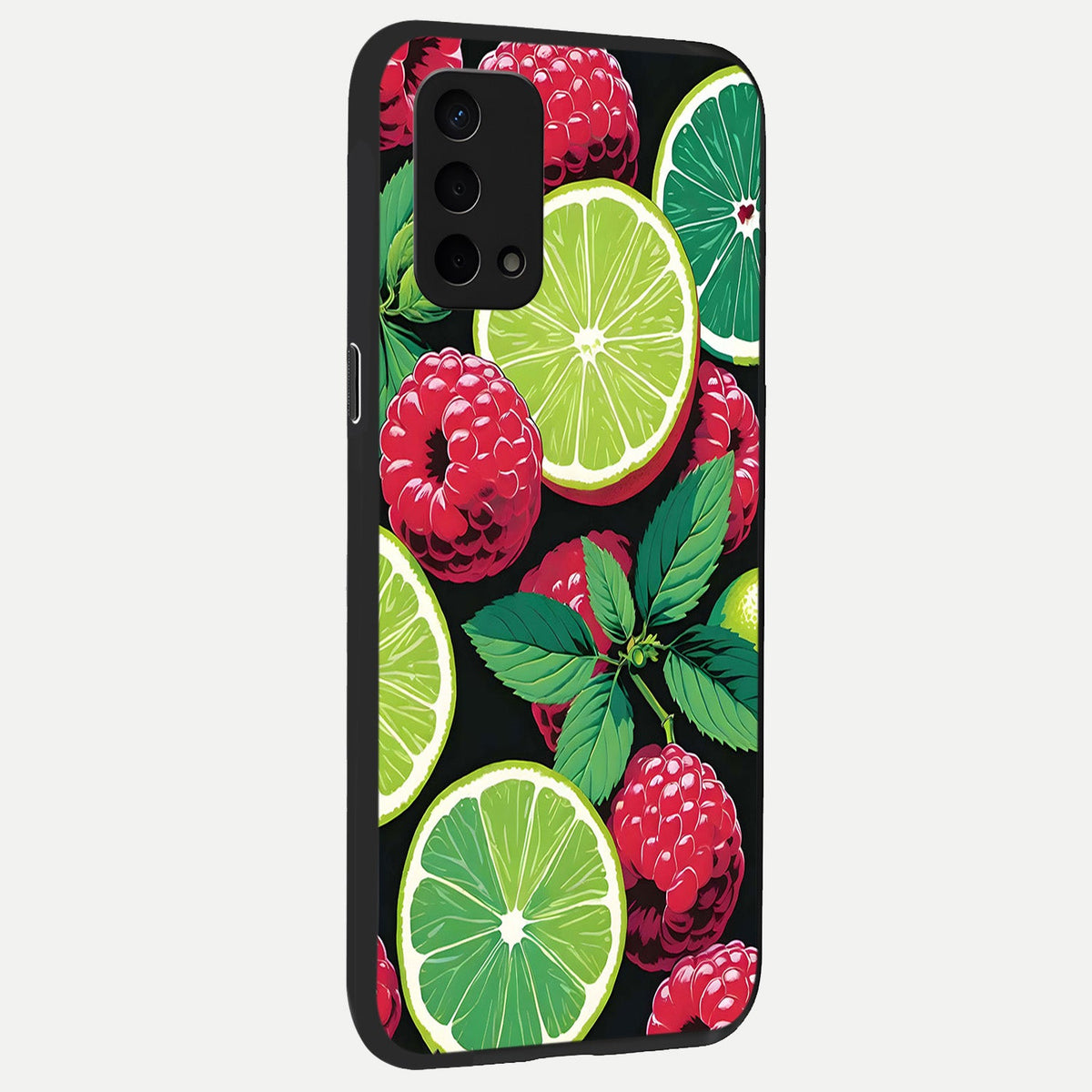  Lime and Raspberry Pattern back cover For Oppo A74 5G slim fit glass case with vibrant aesthetic design