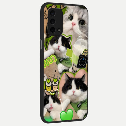  Matcha Cats Mood back cover For Oppo A74 5G slim fit glass case with vibrant aesthetic design