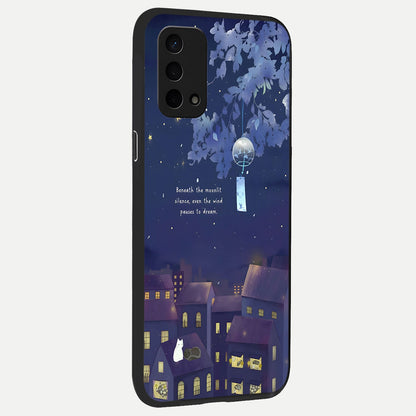  Moonlit Cat Silence back cover For Oppo A74 5G slim fit glass case with vibrant aesthetic design