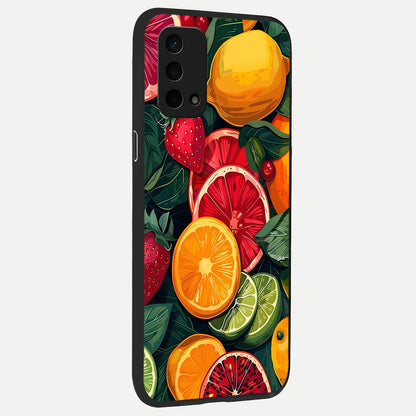  Multiple Fruits back cover For Oppo A74 5G slim fit glass case with vibrant aesthetic design