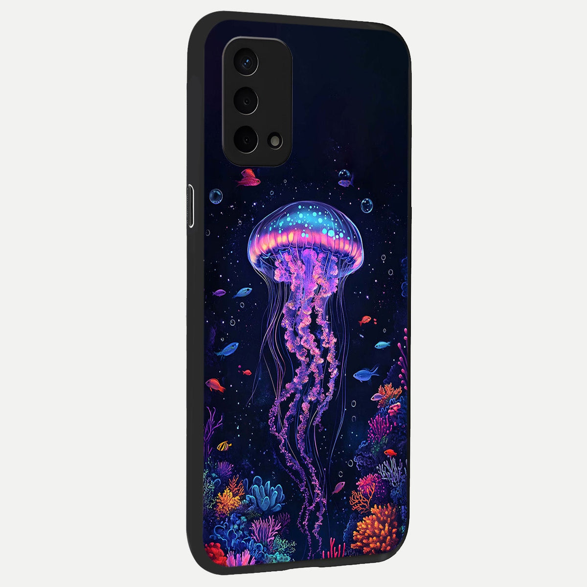  Neon Jellyfish back cover For Oppo A74 5G slim fit glass case with vibrant aesthetic design