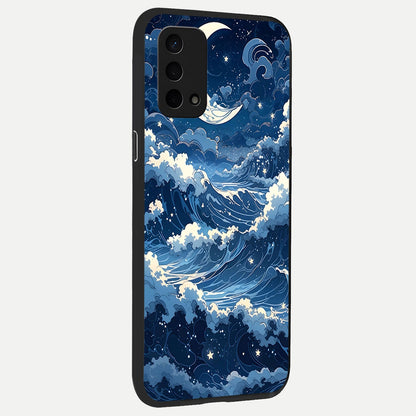  Ocean Moon Waves back cover For Oppo A74 5G slim fit glass case with vibrant aesthetic design